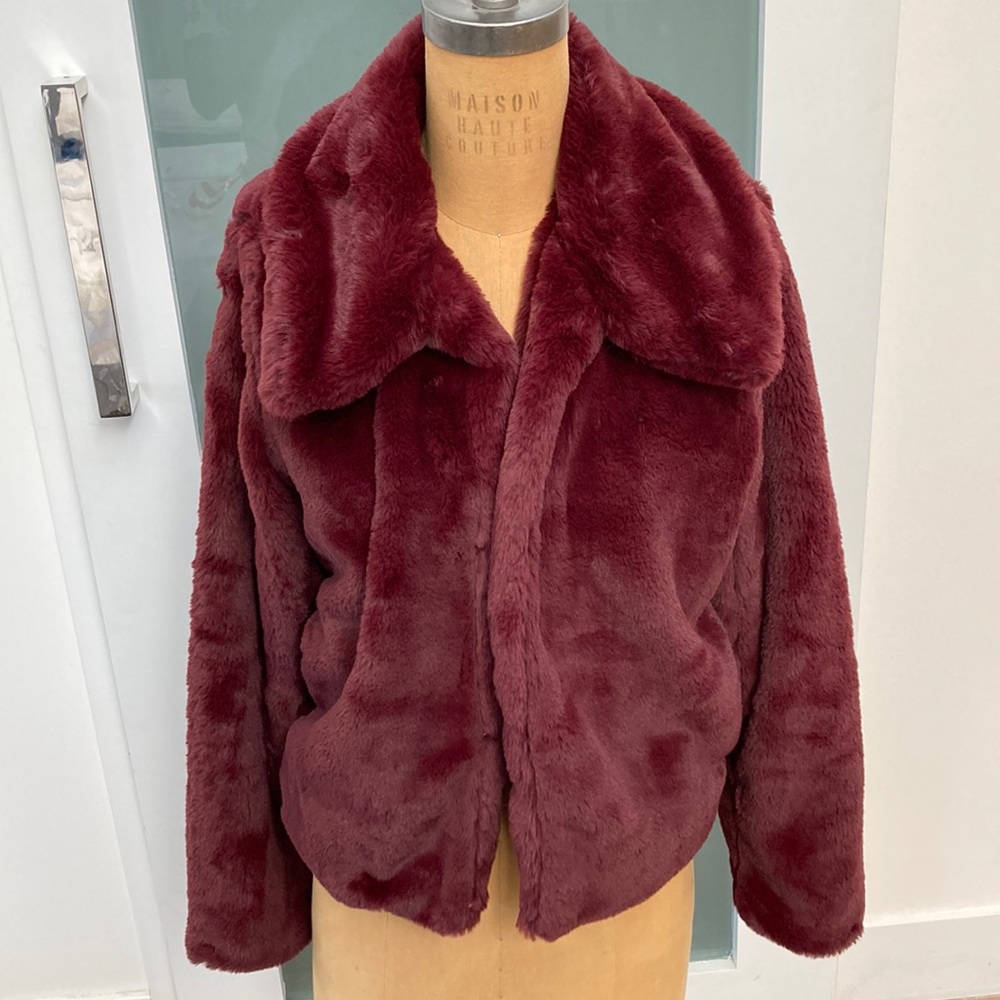 Express Faux Fur Jacket in Burgundy/ Oxblood Color